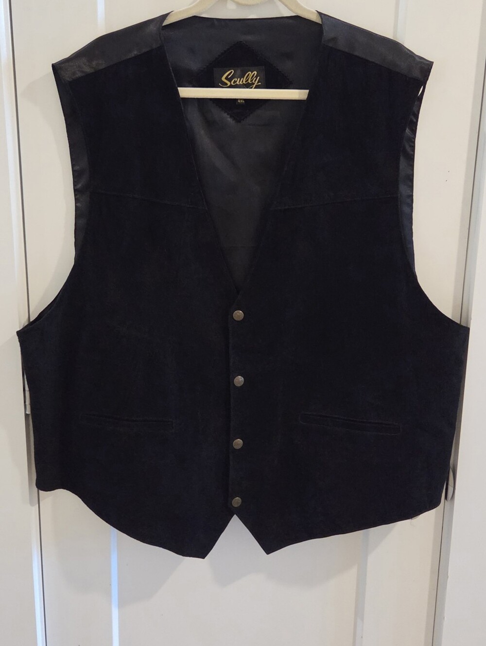 Scully Black Suede Leather Snap 4-Button Vest   Size 4XL - Measurements P2P 26"